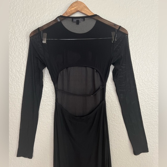 NWOT Pristine Poise Black Mesh Cutout Long Sleeve Maxi Dress - Picture 4 of 7